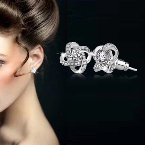 

Crystal Earrings 925 Sterling Silver Knot Flower Stud Earrings for Women Brincos Wedding Jewelry