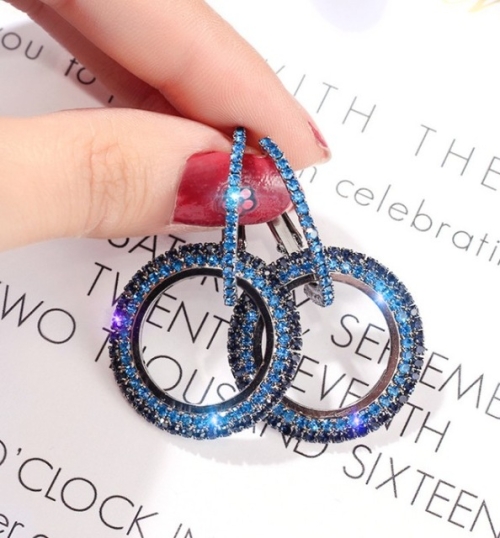 

925 Silver Needle Diamond Geometric Circle Earrings(blue)