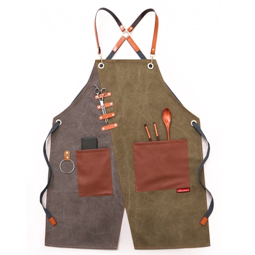 

Denim Apron Barber Milk Tea Shop Waiter Overalls(Grey-green Hook Strap)