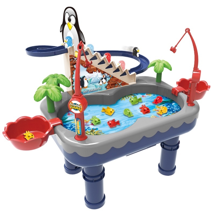 

Penguin Stair Climbing Children Electric Magnetic Fishing Toy Multifunctional Game Set(Blue )