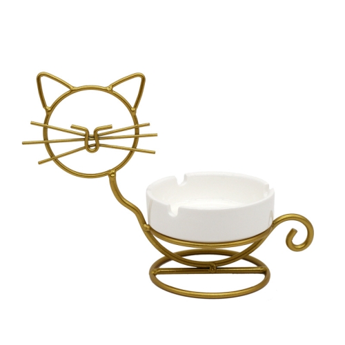 

Iron Cat Ceramic Ashtray Restaurant Coffee Shop Bar Decoration, Colour: Golden, Size: Small