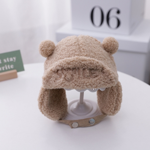 

C0235 Bear Shape Letter Pattern Baby Ear Protection Cap Lamb Cashmere Winter Warm Infant Windproof Hat, Size: Around 48cm(Light Brown)