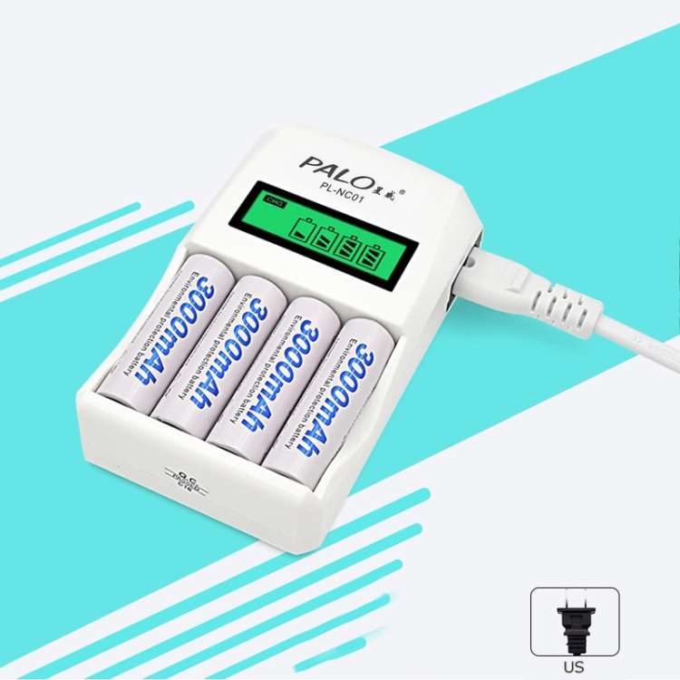 

4 Slots Smart Intelligent Battery Charger with LCD Display for AA / AAA NiCd NiMh Rechargeable Batteries(US Plug)