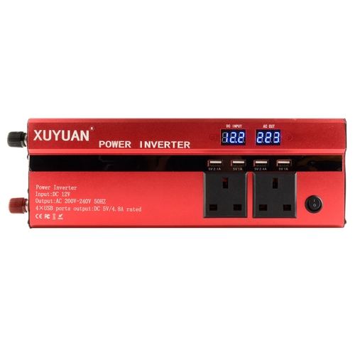 

XUYUAN 1200W Car Inverter with USB LED Display Charging Converter, UK Plug, Specification: 12V to 220V