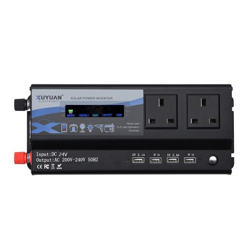 

XUYUAN 6000W Car Inverter LED Colorful Atmosphere Light 4 USB Charging Converter, UK Plug, Specification: 24V-220V