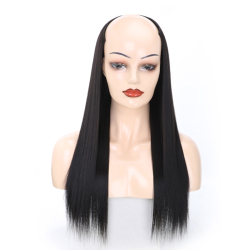 

Wig Half Headgear Long Straight Hair U-Shaped Wig Headgear, Colour: 4.US-2# Natural Black