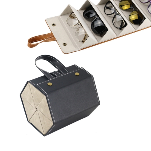

Multifunctional Jewelry Glasses Storage Box Small Grain PU Leather Handmade Glasses Case,Model: L6400 (Black)