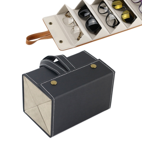 

Multifunctional Jewelry Glasses Storage Box Small Grain PU Leather Handmade Glasses Case,Model: L6401 (Black)