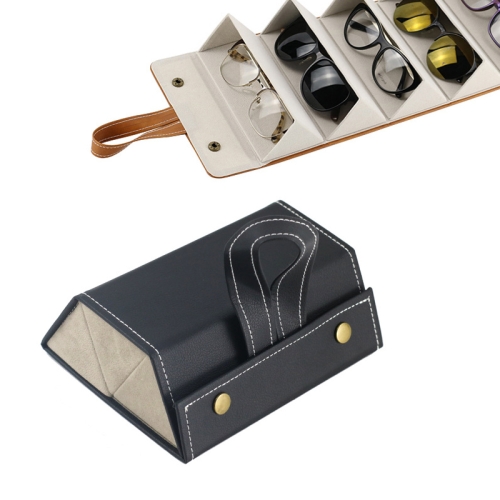 

Multifunctional Jewelry Glasses Storage Box Small Grain PU Leather Handmade Glasses Case,Model: L6402 (Black)