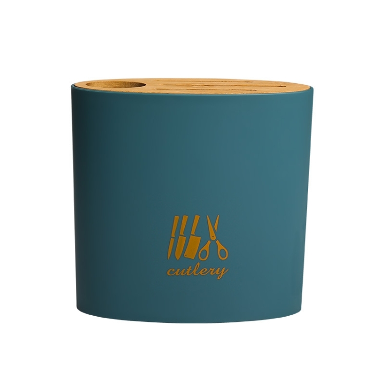 

Bamboo Cover Knife Storage Rack Kitchen Multi-Function Rack Oval Small (Dark Blue)