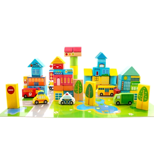 

Onshine Wooden Puzzle Children Toy 62 PCS City Traffic Scene Building Blocks