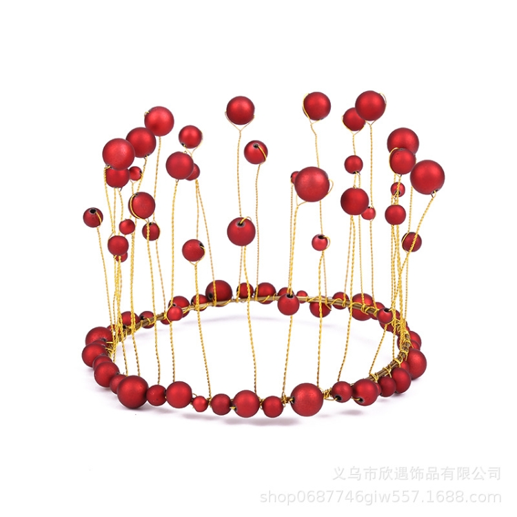 

2 PCS Seaweed Tassel Pearl Crown Baking Cake Decoration(Red)