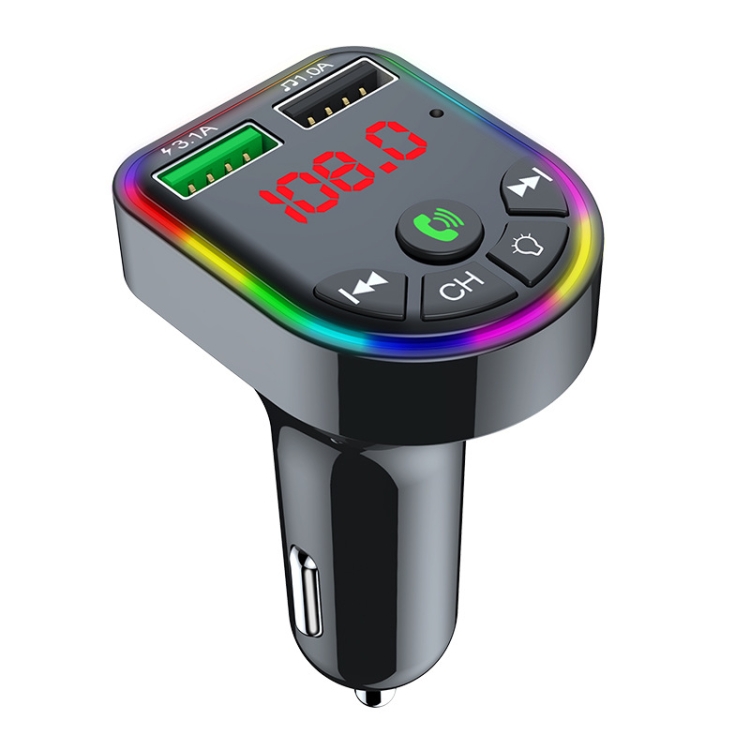 

F5 Car FM Transmitter Bluetooth Hands-Free MP3 Music Player Colorful Atmosphere Light