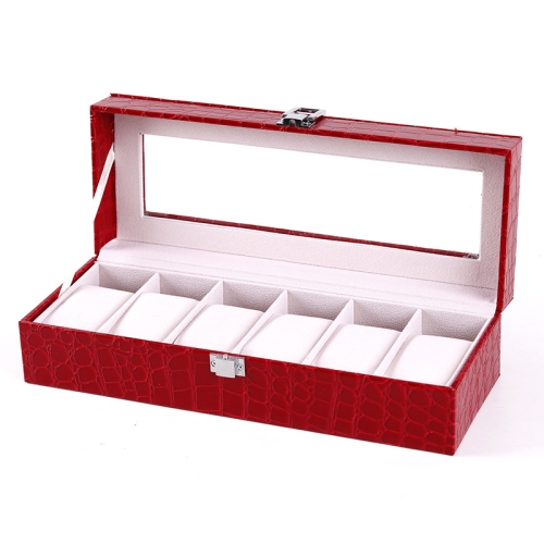 

6 Bits Crocodile Pattern PU Leather Watch Box Jewelry Storage Box