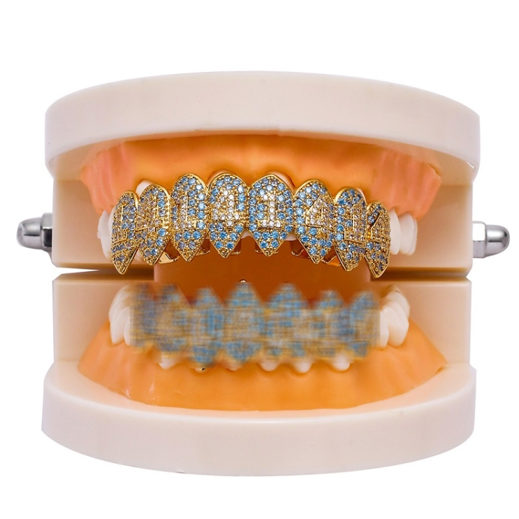 

Halloween Vampire 8 Zircon Hip Hop Braces, Colour: Gold Upper Teeth