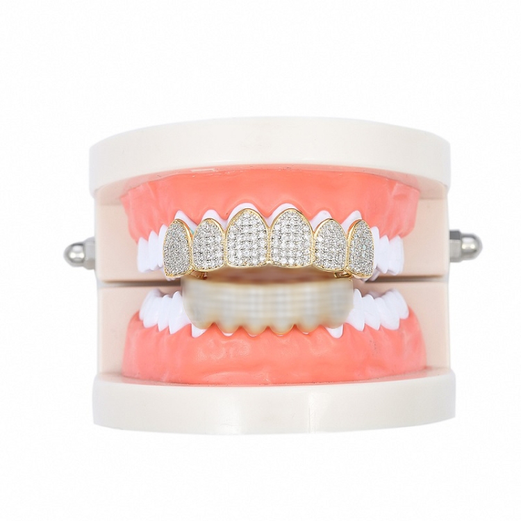

Halloween Accessories Micro-Inlaid Zircon Hip-Hop Braces, Colour: Gold Upper Teeth