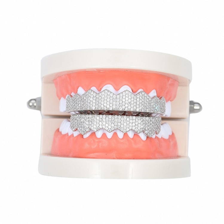 

Hip-HopGold-Plated Micro-Inlaid Zircon 8 Gold Braces, Colour: Silver Suit