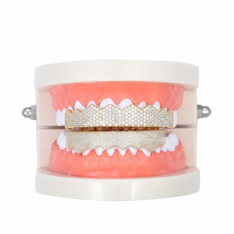 

Hip-HopGold-Plated Micro-Inlaid Zircon 8 Gold Braces, Colour: Gold Upper Teeth
