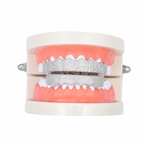 

Hip-HopGold-Plated Micro-Inlaid Zircon 8 Gold Braces, Colour: Silver Upper Teeth