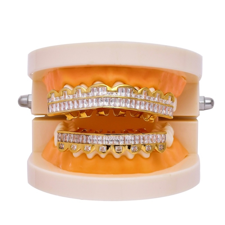 

8 Teeth Square Zirconium Gold Teeth Hip Hop Braces, Colour: Gold Suit