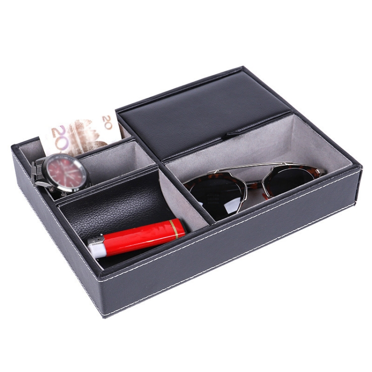 

Desktop Jewelry Storage Box PU Leather Storage Box(Black)