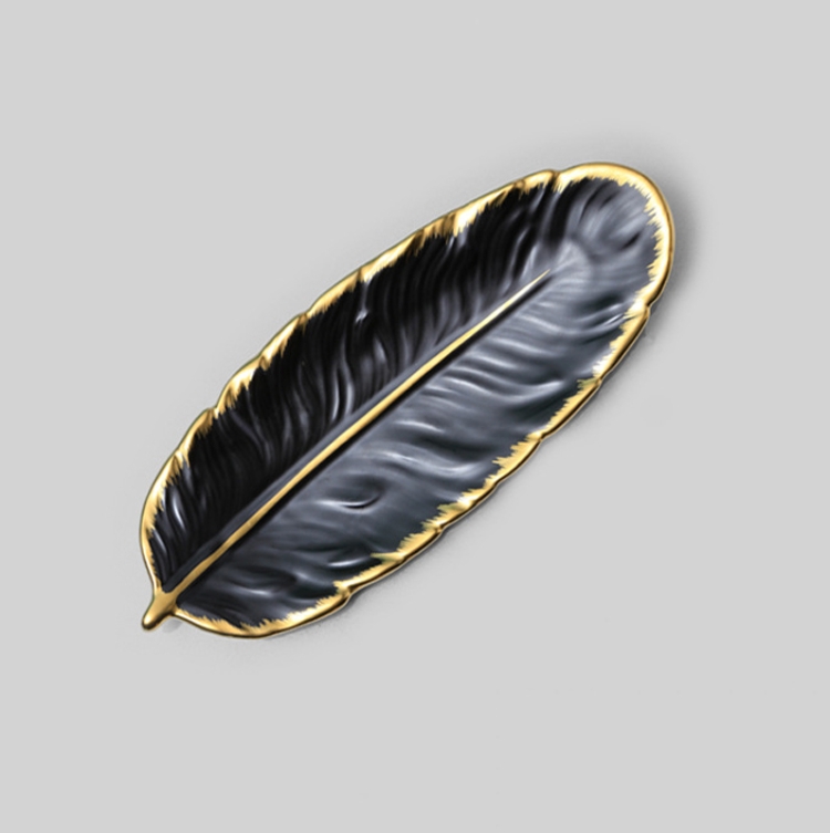 

Phnom Penh Ceramic Dessert Plate Feather Plate Banana Leaf Fruit Dried Fruit Storage Tray, Size: Small (Matte Black)