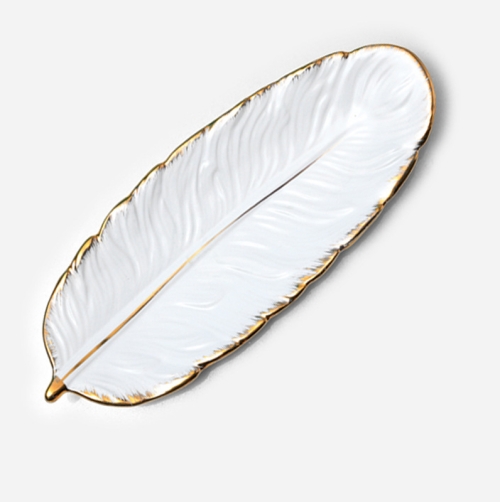 

Phnom Penh Ceramic Dessert Plate Feather Plate Banana Leaf Fruit Dried Fruit Storage Tray, Size: Large (Matte White)