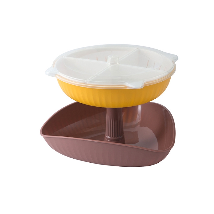 

Vegetable Washing Draining Basket Split-Grid Rotating Multi-Layer Hot Pot Platter Tray+Drain Basket (Pink)