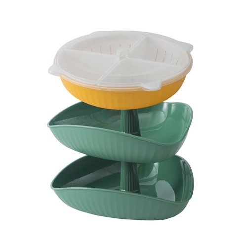 

Vegetable Washing Draining Basket Split-Grid Rotating Multi-Layer Hot Pot Platter 2 Trays+Drain Basket(Green)