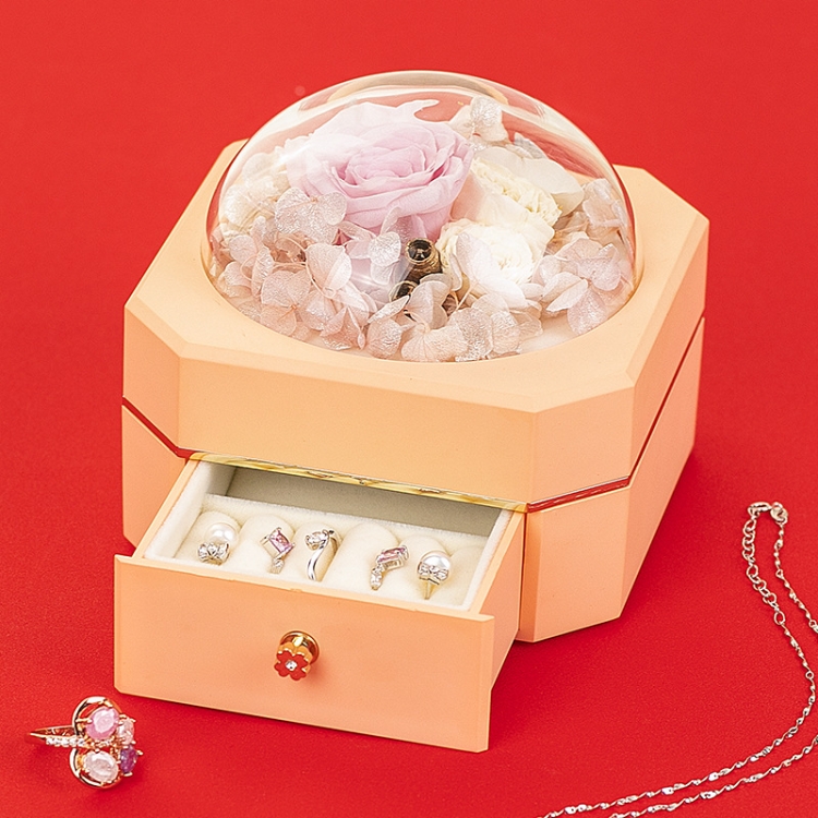

Octagonal Single Drawer Gift Box Eternal Flower Jewelry Box(Orange Pink)