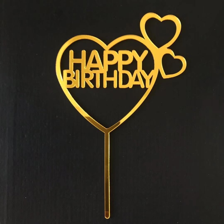 

10 PCS Acrylic Birthday Cake Insert Card Manufacturer New Birthday Holiday Cake Insert Card Net Celebrity Baking Decoration Plug-In(Double Love Gold)