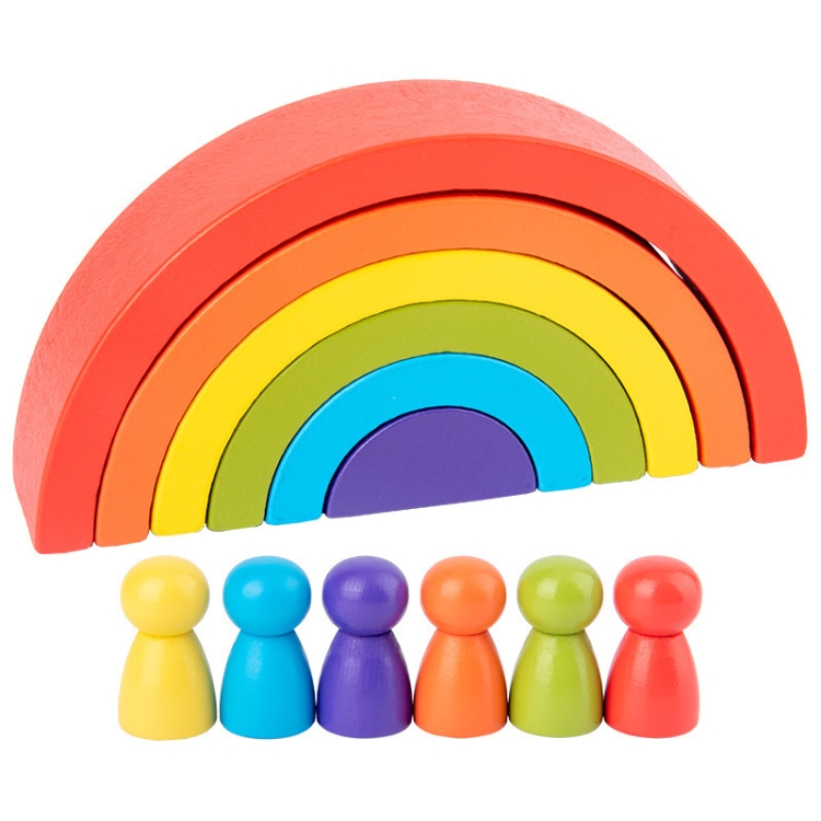 

Educational Rainbow Arched Building Block Wooden Children Colorful Semicircle Building Block Toy