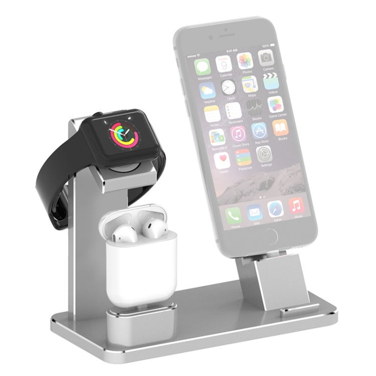 

XMJ-001 3-In-1 Aluminum Alloy Charging Stand For IPhone / AirPods Pro / Apple Watch(Bright Silver)