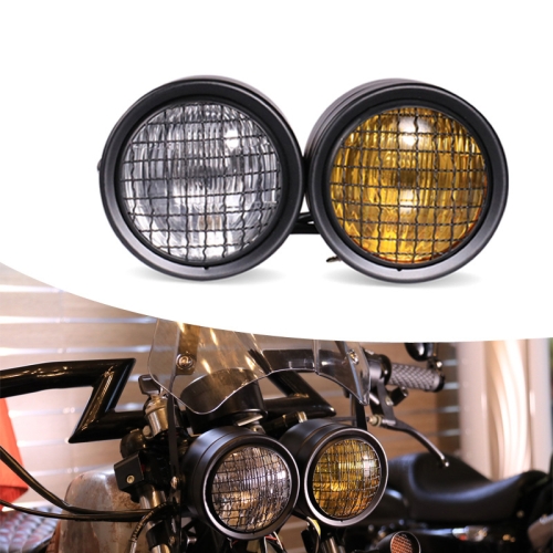 

Motorcycle Retro Headlight CG125 Metal Universal Headlight Retro Dual Lamp(Black)