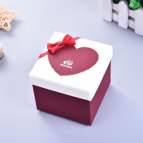 

6 PCS Paper Valentine Day Gift Box With Bow, Specification: 10x10x10cm(Wine Red)