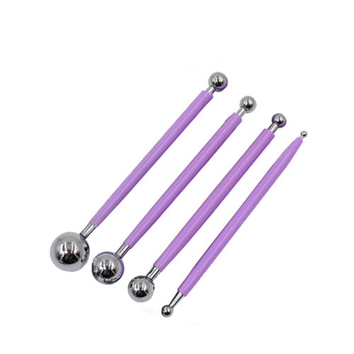 

5 Sets 4 in 1 Stainless Steel Spherical Carving Group Pill Stick Fondant Clay Colored Clay Carving Tool Set(Purple)