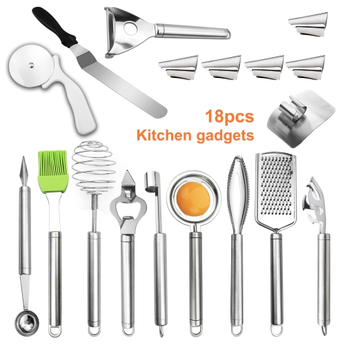 

18 in 1 Kitchen Gadget Set Stainless Steel Whisk Silicone Oil Whisk Pizza Cutter