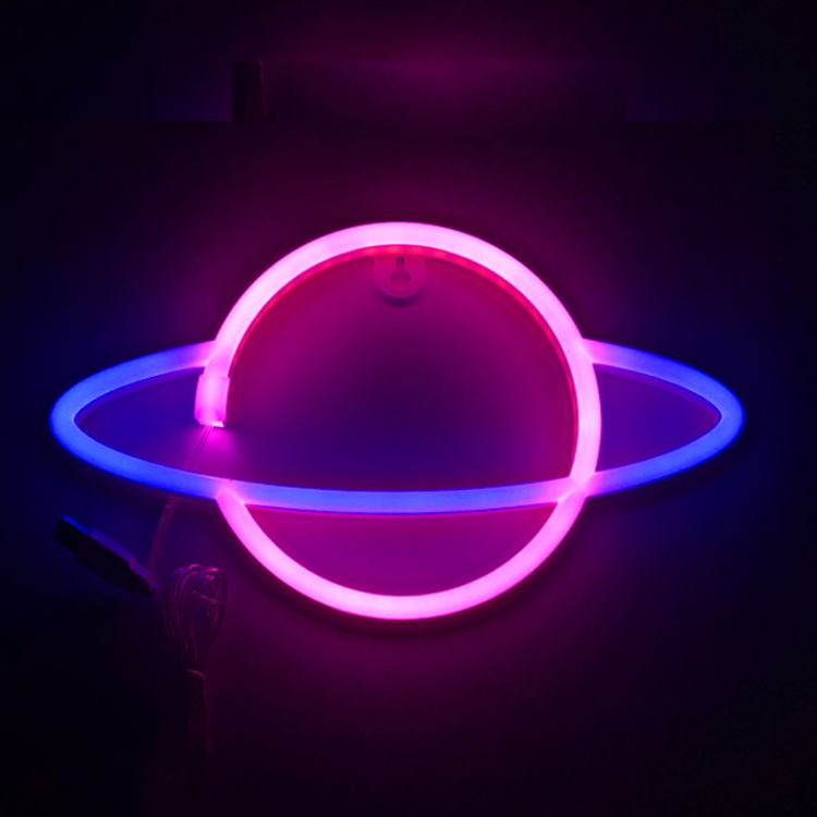 

LED Planet Neon Light Bedroom Universe Shape Decoration Night Light(Blue + Pink Light)