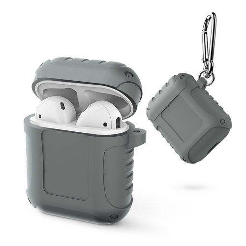 

2 PCS Pure Color Simple Waterproof Earphone Protective Cover with Carabiner For AirPods 1 / 2(Gray)