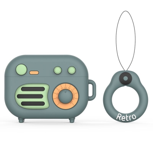 

2 PCS Retro Radio Shape Protective Cover Silicone Case for AirPods Pro, Colour: Green+Finger Ring