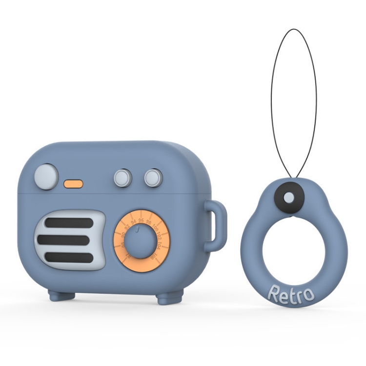 

2 PCS Retro Radio Shape Protective Cover Silicone Case for AirPods Pro, Colour: Blue Gray+Finger Ring