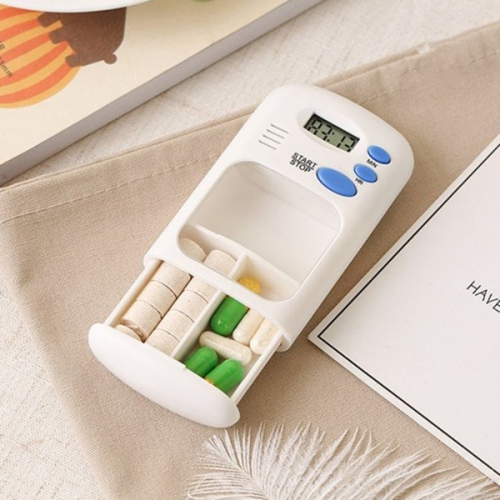 

TF-264 Portable Mini Smart Timing Reminder Pill Box Plastic Pill Storage Box, Size: 9x5x2.5cm(White)