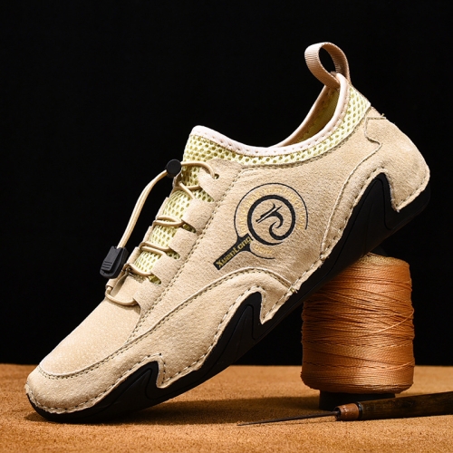 

Spring And Summer Men Casual Breathable Peas Shoes Leather Pigskin Lazy Sneakers, Size: 48(Beige)