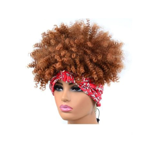 

Headscarf Wig Black Gradient Small Curly Wig Explosive Headgear, Colour: 6.TJB0-4T27#