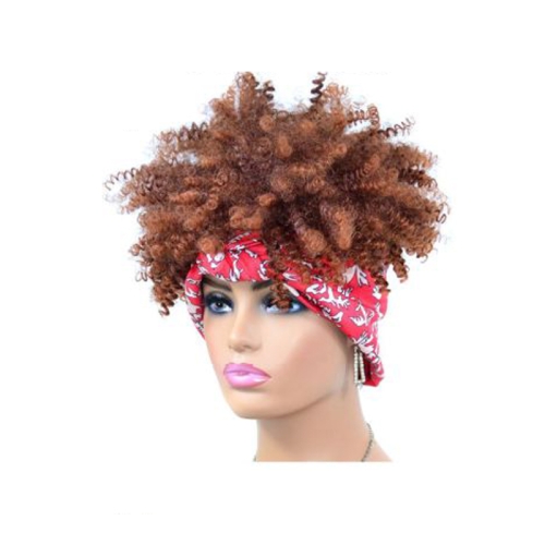 

Headscarf Wig Black Gradient Small Curly Wig Explosive Headgear, Colour: 7.TJB0-4T30#