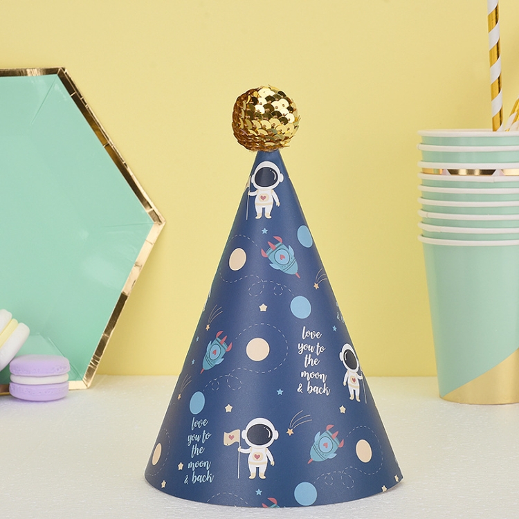 

20 PCS Cute Children Bronzing Birthday Hats Cake Baking Decoration Party Hats Golden Ball Cap Spaceman