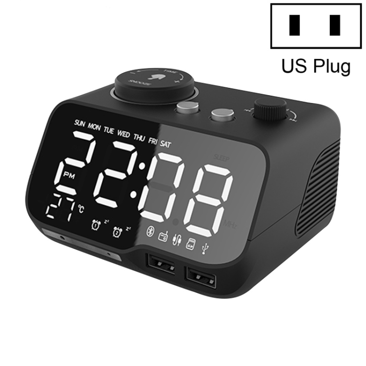 

M9 Wireless Bluetooth Speaker Multifunctional Desktop Alarm Clock Support TF Card & U Disk & AUX US Plug(Black)