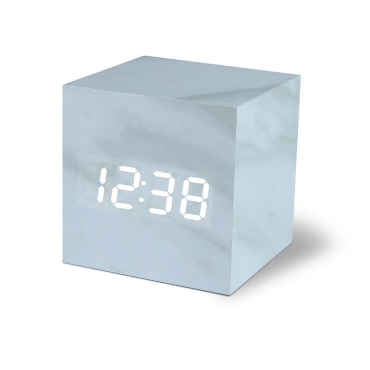 

LED Electronic Clock Marble Sound Control Alarm Clock Square White Pattern