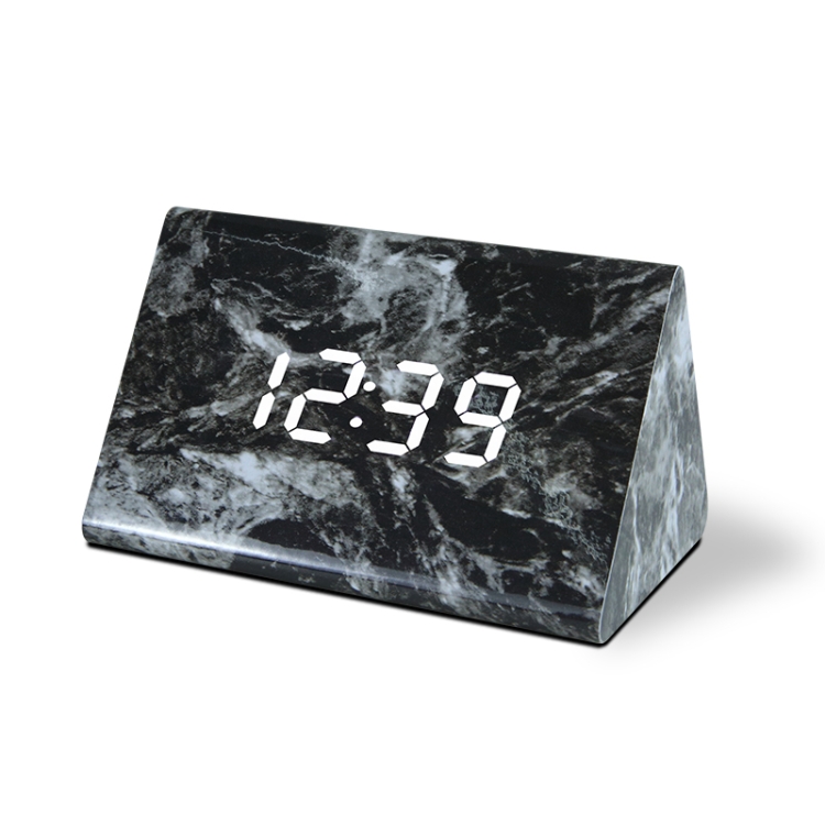 

LED Electronic Clock Marble Sound Control Alarm Clock Small Triangle Black Pattern