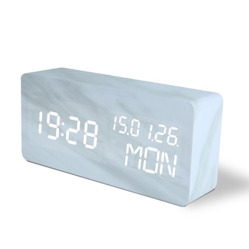 

LED Electronic Clock Marble Sound Control Alarm Clock Perpetual Calendar White Pattern